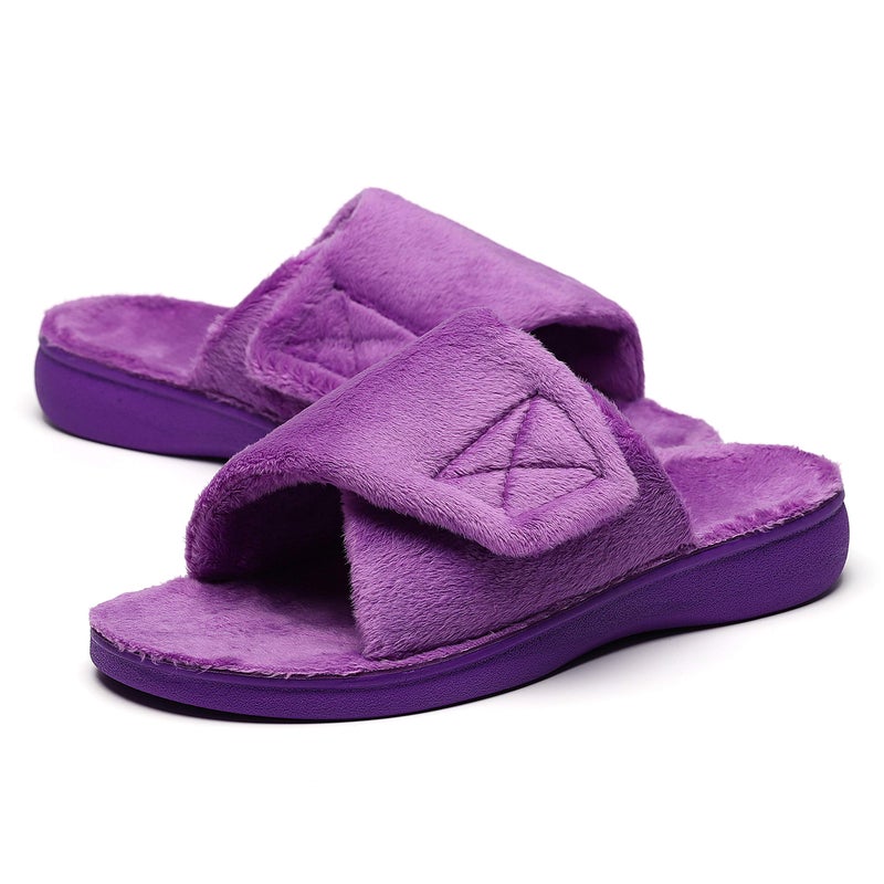 SOLLBEAM Women's Plantar Fasciitis Fuzzy House Orthopedic Adjustable Slippers With Arch Support Orthotic Heel Cup Sandals For Ladies - Image 1
